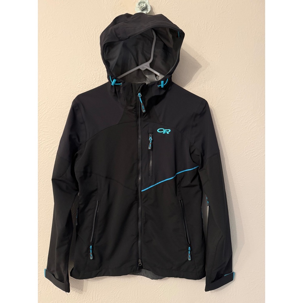 Outdoor Research Womens Black Teal Trailbreaker Hooded Jacket Full Zip Small